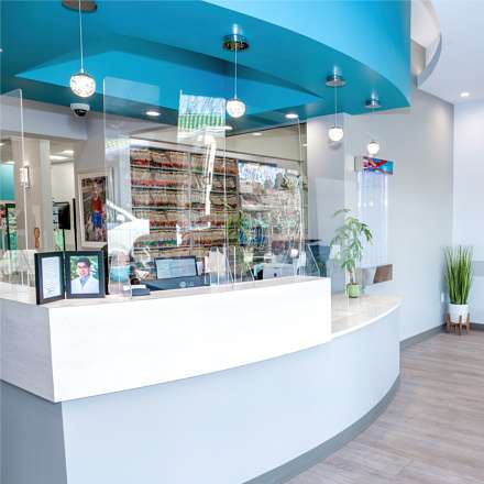 Reception with curved blue ceiling