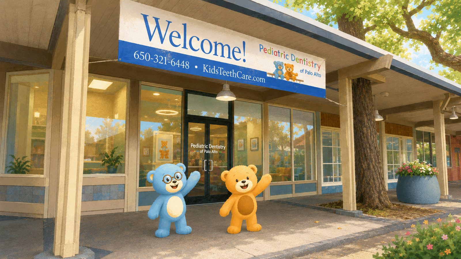 Illustration of the front entrance of Pediatric Dentistry of Palo Alto